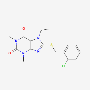 molecular formula C16H17ClN4O2S B6550037 8-{[(2-chlorophenyl)methyl]sulfanyl}-7-ethyl-1,3-dimethyl-2,3,6,7-tetrahydro-1H-purine-2,6-dione CAS No. 943064-98-0