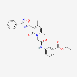 molecular formula C26H24N4O5 B6550579 ethyl 3-{2-[4,6-dimethyl-2-oxo-3-(3-phenyl-1,2,4-oxadiazol-5-yl)-1,2-dihydropyridin-1-yl]acetamido}benzoate CAS No. 1040682-77-6