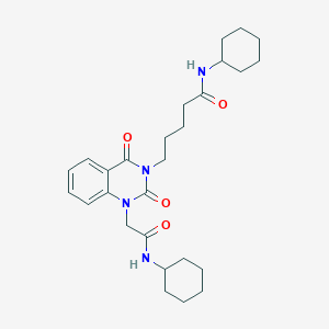 molecular formula C27H38N4O4 B6550640 N-cyclohexyl-5-{1-[(cyclohexylcarbamoyl)methyl]-2,4-dioxo-1,2,3,4-tetrahydroquinazolin-3-yl}pentanamide CAS No. 1040655-08-0