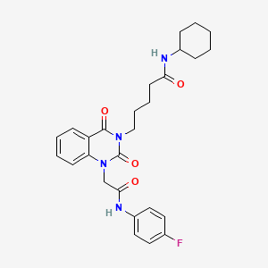 molecular formula C27H31FN4O4 B6550643 N-cyclohexyl-5-(1-{[(4-fluorophenyl)carbamoyl]methyl}-2,4-dioxo-1,2,3,4-tetrahydroquinazolin-3-yl)pentanamide CAS No. 1040655-15-9