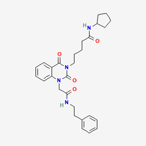 molecular formula C28H34N4O4 B6550653 N-cyclopentyl-5-(2,4-dioxo-1-{[(2-phenylethyl)carbamoyl]methyl}-1,2,3,4-tetrahydroquinazolin-3-yl)pentanamide CAS No. 1040655-22-8