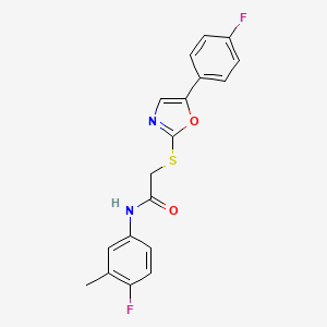 molecular formula C18H14F2N2O2S B6550746 N-(4-fluoro-3-methylphenyl)-2-{[5-(4-fluorophenyl)-1,3-oxazol-2-yl]sulfanyl}acetamide CAS No. 1040657-71-3