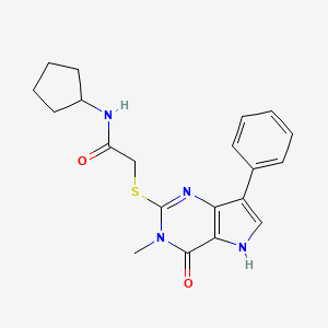 molecular formula C20H22N4O2S B6551146 N-cyclopentyl-2-({3-methyl-4-oxo-7-phenyl-3H,4H,5H-pyrrolo[3,2-d]pyrimidin-2-yl}sulfanyl)acetamide CAS No. 1040664-09-2