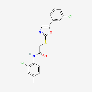 molecular formula C18H14Cl2N2O2S B6551240 N-(2-chloro-4-methylphenyl)-2-{[5-(3-chlorophenyl)-1,3-oxazol-2-yl]sulfanyl}acetamide CAS No. 1040666-23-6