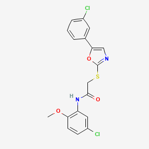 molecular formula C18H14Cl2N2O3S B6551255 N-(5-chloro-2-methoxyphenyl)-2-{[5-(3-chlorophenyl)-1,3-oxazol-2-yl]sulfanyl}acetamide CAS No. 1040666-31-6