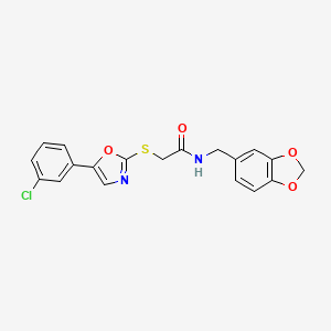 molecular formula C19H15ClN2O4S B6551260 N-[(2H-1,3-benzodioxol-5-yl)methyl]-2-{[5-(3-chlorophenyl)-1,3-oxazol-2-yl]sulfanyl}acetamide CAS No. 1040666-47-4