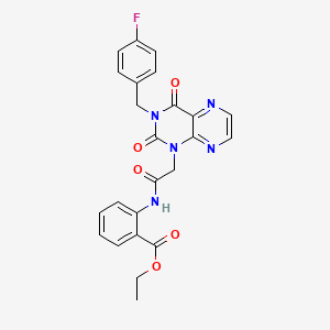 molecular formula C24H20FN5O5 B6551556 ethyl 2-(2-{3-[(4-fluorophenyl)methyl]-2,4-dioxo-1,2,3,4-tetrahydropteridin-1-yl}acetamido)benzoate CAS No. 1040677-50-6