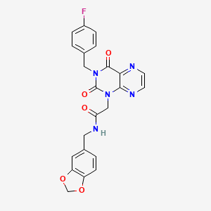 molecular formula C23H18FN5O5 B6551577 N-[(2H-1,3-benzodioxol-5-yl)methyl]-2-{3-[(4-fluorophenyl)methyl]-2,4-dioxo-1,2,3,4-tetrahydropteridin-1-yl}acetamide CAS No. 1040677-74-4