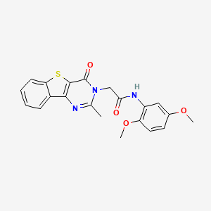 molecular formula C21H19N3O4S B6551608 N-(2,5-dimethoxyphenyl)-2-{4-methyl-6-oxo-8-thia-3,5-diazatricyclo[7.4.0.0^{2,7}]trideca-1(13),2(7),3,9,11-pentaen-5-yl}acetamide CAS No. 1040678-23-6