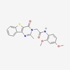 molecular formula C21H19N3O4S B6551861 N-(2,4-dimethoxyphenyl)-2-{4-methyl-6-oxo-8-thia-3,5-diazatricyclo[7.4.0.0^{2,7}]trideca-1(13),2(7),3,9,11-pentaen-5-yl}acetamide CAS No. 1040657-29-1