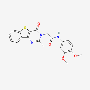 molecular formula C21H19N3O4S B6551869 N-(3,4-dimethoxyphenyl)-2-{4-methyl-6-oxo-8-thia-3,5-diazatricyclo[7.4.0.0^{2,7}]trideca-1(13),2(7),3,9,11-pentaen-5-yl}acetamide CAS No. 1040657-36-0