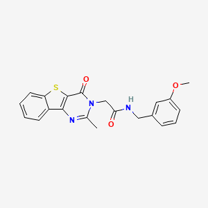 molecular formula C21H19N3O3S B6551901 N-[(3-methoxyphenyl)methyl]-2-{4-methyl-6-oxo-8-thia-3,5-diazatricyclo[7.4.0.0^{2,7}]trideca-1(13),2(7),3,9,11-pentaen-5-yl}acetamide CAS No. 1040670-50-5