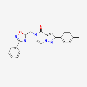 molecular formula C22H17N5O2 B6551920 2-(4-methylphenyl)-5-[(3-phenyl-1,2,4-oxadiazol-5-yl)methyl]-4H,5H-pyrazolo[1,5-a]pyrazin-4-one CAS No. 1040671-24-6
