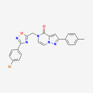 molecular formula C22H16BrN5O2 B6551933 5-{[3-(4-bromophenyl)-1,2,4-oxadiazol-5-yl]methyl}-2-(4-methylphenyl)-4H,5H-pyrazolo[1,5-a]pyrazin-4-one CAS No. 1040671-62-2