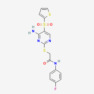 molecular formula C16H13FN4O3S3 B6552223 2-{[4-amino-5-(thiophene-2-sulfonyl)pyrimidin-2-yl]sulfanyl}-N-(4-fluorophenyl)acetamide CAS No. 1040679-47-7