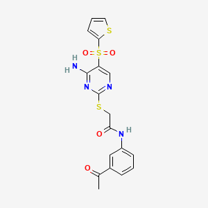 molecular formula C18H16N4O4S3 B6552242 N-(3-acetylphenyl)-2-{[4-amino-5-(thiophene-2-sulfonyl)pyrimidin-2-yl]sulfanyl}acetamide CAS No. 1040679-80-8