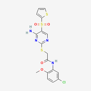 molecular formula C17H15ClN4O4S3 B6552272 2-{[4-amino-5-(thiophene-2-sulfonyl)pyrimidin-2-yl]sulfanyl}-N-(5-chloro-2-methoxyphenyl)acetamide CAS No. 1040680-28-1