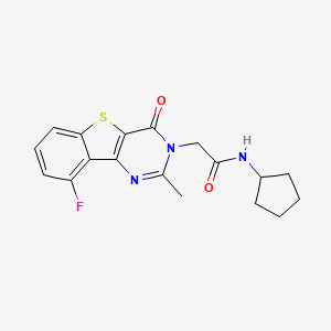 molecular formula C18H18FN3O2S B6552361 N-cyclopentyl-2-{13-fluoro-4-methyl-6-oxo-8-thia-3,5-diazatricyclo[7.4.0.0^{2,7}]trideca-1(13),2(7),3,9,11-pentaen-5-yl}acetamide CAS No. 1040683-38-2