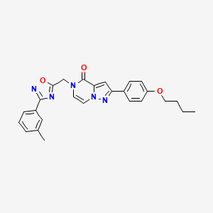 molecular formula C26H25N5O3 B6552390 2-(4-butoxyphenyl)-5-{[3-(3-methylphenyl)-1,2,4-oxadiazol-5-yl]methyl}-4H,5H-pyrazolo[1,5-a]pyrazin-4-one CAS No. 1040684-60-3