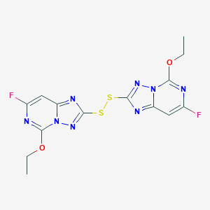 molecular formula C14H12F2N8O2S2 B065534 5-Ethoxy-2-[(5-ethoxy-7-fluoro-[1,2,4]triazolo[1,5-c]pyrimidin-2-yl)disulfanyl]-7-fluoro-[1,2,4]triazolo[1,5-c]pyrimidine CAS No. 166524-75-0
