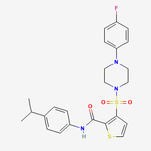 molecular formula C24H26FN3O3S2 B6554718 3-{[4-(4-fluorophenyl)piperazin-1-yl]sulfonyl}-N-[4-(propan-2-yl)phenyl]thiophene-2-carboxamide CAS No. 1040657-16-6