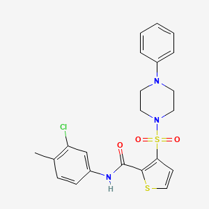 molecular formula C22H22ClN3O3S2 B6555879 N-(3-chloro-4-methylphenyl)-3-[(4-phenylpiperazin-1-yl)sulfonyl]thiophene-2-carboxamide CAS No. 1040654-31-6