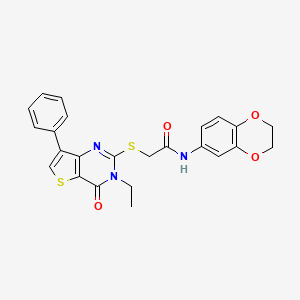 molecular formula C24H21N3O4S2 B6555908 N-(2,3-dihydro-1,4-benzodioxin-6-yl)-2-({3-ethyl-4-oxo-7-phenyl-3H,4H-thieno[3,2-d]pyrimidin-2-yl}sulfanyl)acetamide CAS No. 1040682-74-3