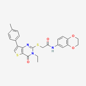 molecular formula C25H23N3O4S2 B6555943 N-(2,3-dihydro-1,4-benzodioxin-6-yl)-2-{[3-ethyl-7-(4-methylphenyl)-4-oxo-3H,4H-thieno[3,2-d]pyrimidin-2-yl]sulfanyl}acetamide CAS No. 1040632-27-6