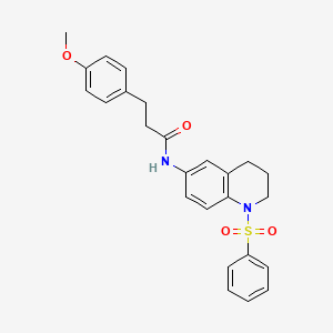 molecular formula C25H26N2O4S B6560350 N-[1-(benzenesulfonyl)-1,2,3,4-tetrahydroquinolin-6-yl]-3-(4-methoxyphenyl)propanamide CAS No. 946259-61-6