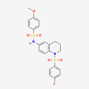 molecular formula C22H21FN2O5S2 B6560738 N-[1-(4-fluorobenzenesulfonyl)-1,2,3,4-tetrahydroquinolin-6-yl]-4-methoxybenzene-1-sulfonamide CAS No. 946295-69-8