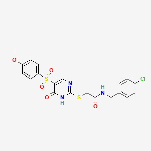 molecular formula C20H18ClN3O5S2 B6560779 N-[(4-chlorophenyl)methyl]-2-{[5-(4-methoxybenzenesulfonyl)-6-oxo-1,6-dihydropyrimidin-2-yl]sulfanyl}acetamide CAS No. 1021263-86-4