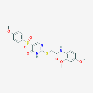molecular formula C21H21N3O7S2 B6560781 N-(2,4-dimethoxyphenyl)-2-{[5-(4-methoxybenzenesulfonyl)-6-oxo-1,6-dihydropyrimidin-2-yl]sulfanyl}acetamide CAS No. 1021217-87-7