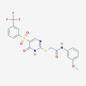 molecular formula C20H16F3N3O5S2 B6561392 N-(3-methoxyphenyl)-2-({6-oxo-5-[3-(trifluoromethyl)benzenesulfonyl]-1,6-dihydropyrimidin-2-yl}sulfanyl)acetamide CAS No. 1021219-42-0