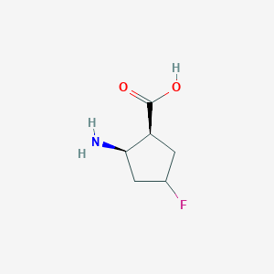 molecular formula C6H10FNO2 B065619 Cyclopentanecarboxylic acid, 2-amino-4-fluoro-, (1R,2S)-rel-[partial]-(9CI) CAS No. 192823-63-5