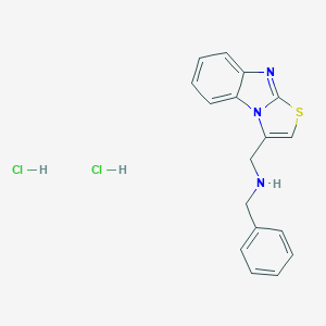 molecular formula C17H17Cl2N3S B065622 Thiazolo(3,2-a)benzimidazole-3-methanamine, N-(phenylmethyl)-, dihydrochloride CAS No. 170658-33-0