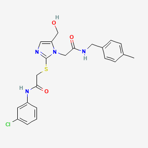 molecular formula C22H23ClN4O3S B6565041 N-(3-chlorophenyl)-2-{[5-(hydroxymethyl)-1-({[(4-methylphenyl)methyl]carbamoyl}methyl)-1H-imidazol-2-yl]sulfanyl}acetamide CAS No. 921504-64-5