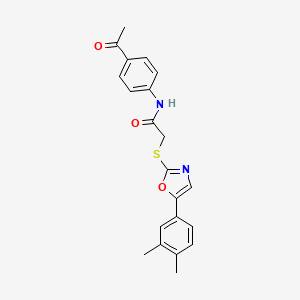 molecular formula C21H20N2O3S B6566219 N-(4-acetylphenyl)-2-{[5-(3,4-dimethylphenyl)-1,3-oxazol-2-yl]sulfanyl}acetamide CAS No. 1021254-69-2