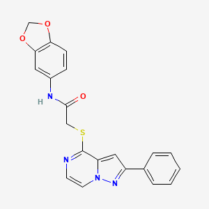 molecular formula C21H16N4O3S B6569747 N-(2H-1,3-benzodioxol-5-yl)-2-({2-phenylpyrazolo[1,5-a]pyrazin-4-yl}sulfanyl)acetamide CAS No. 1021229-18-4