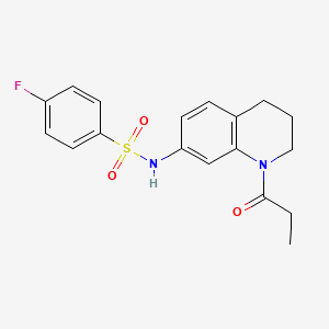 molecular formula C18H19FN2O3S B6570214 4-fluoro-N-(1-propanoyl-1,2,3,4-tetrahydroquinolin-7-yl)benzene-1-sulfonamide CAS No. 946349-27-5