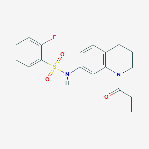 B6570277 2-fluoro-N-(1-propanoyl-1,2,3,4-tetrahydroquinolin-7-yl)benzene-1-sulfonamide CAS No. 946290-49-9