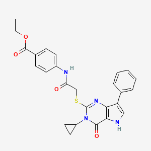 molecular formula C26H24N4O4S B6572220 ethyl 4-[2-({3-cyclopropyl-4-oxo-7-phenyl-3H,4H,5H-pyrrolo[3,2-d]pyrimidin-2-yl}sulfanyl)acetamido]benzoate CAS No. 1021258-35-4