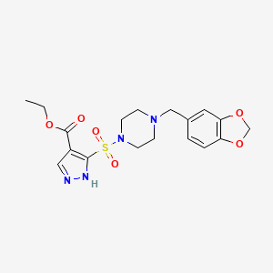 molecular formula C18H22N4O6S B6572412 ethyl 5-({4-[(2H-1,3-benzodioxol-5-yl)methyl]piperazin-1-yl}sulfonyl)-1H-pyrazole-4-carboxylate CAS No. 1187634-16-7
