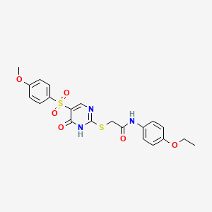 molecular formula C21H21N3O6S2 B6572709 N-(4-ethoxyphenyl)-2-{[5-(4-methoxybenzenesulfonyl)-6-oxo-1,6-dihydropyrimidin-2-yl]sulfanyl}acetamide CAS No. 1021263-76-2