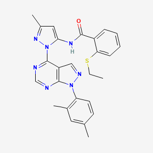 molecular formula C26H25N7OS B6573853 N-{1-[1-(2,4-dimethylphenyl)-1H-pyrazolo[3,4-d]pyrimidin-4-yl]-3-methyl-1H-pyrazol-5-yl}-2-(ethylsulfanyl)benzamide CAS No. 1005954-12-0