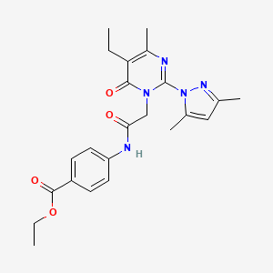 molecular formula C23H27N5O4 B6573901 ethyl 4-{2-[2-(3,5-dimethyl-1H-pyrazol-1-yl)-5-ethyl-4-methyl-6-oxo-1,6-dihydropyrimidin-1-yl]acetamido}benzoate CAS No. 1019107-14-2