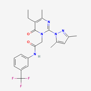 molecular formula C21H22F3N5O2 B6573926 2-[2-(3,5-dimethyl-1H-pyrazol-1-yl)-5-ethyl-4-methyl-6-oxo-1,6-dihydropyrimidin-1-yl]-N-[3-(trifluoromethyl)phenyl]acetamide CAS No. 1019107-10-8