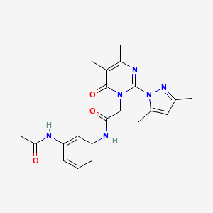 2-[2-(3,5-dimethyl-1H-pyrazol-1-yl)-5-ethyl-4-methyl-6-oxo-1,6-dihydropyrimidin-1-yl]-N-(3-acetamidophenyl)acetamide