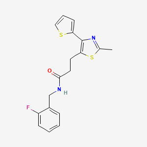 molecular formula C18H17FN2OS2 B6574361 N-(2-fluorobenzyl)-3-(2-methyl-4-(thiophen-2-yl)thiazol-5-yl)propanamide CAS No. 1017662-98-4
