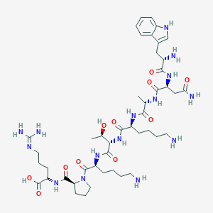 molecular formula C45H73N15O11 B065748 (2S)-2-[[(2S)-1-[(2S)-6-amino-2-[[(2S,3R)-2-[[(2S)-6-amino-2-[[(2S)-2-[[(2S)-4-amino-2-[[(2S)-2-amino-3-(1H-indol-3-yl)propanoyl]amino]-4-oxobutanoyl]amino]propanoyl]amino]hexanoyl]amino]-3-hydroxybutanoyl]amino]hexanoyl]pyrrolidine-2-carbonyl]amino]-5-(diaminomethylideneamino)pentanoic acid CAS No. 160699-86-5