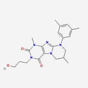 molecular formula C21H27N5O3 B6576190 Pyrimido[2,1-f]purine-2,4(1H,3H)-dione, 9-(3,5-dimethylphenyl)-6,7,8,9-tetrahydro-3-(3-hydroxypropyl)-1,7-dimethyl- CAS No. 842973-78-8